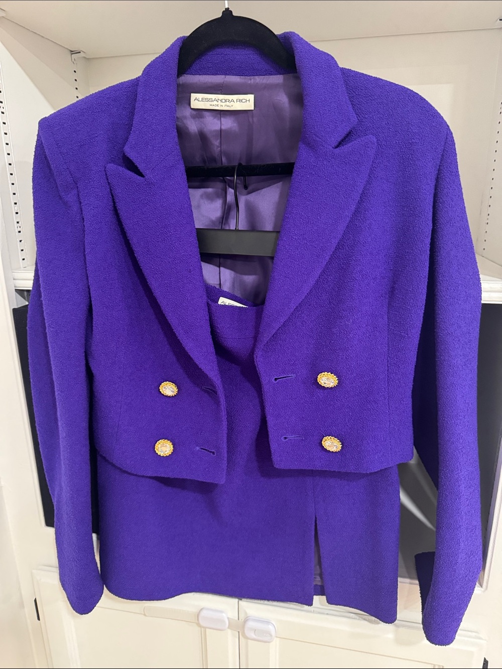 Alessandra Rich SET Vibrant Purple Cropped Double-Breasted BLAZER/ SKIRT